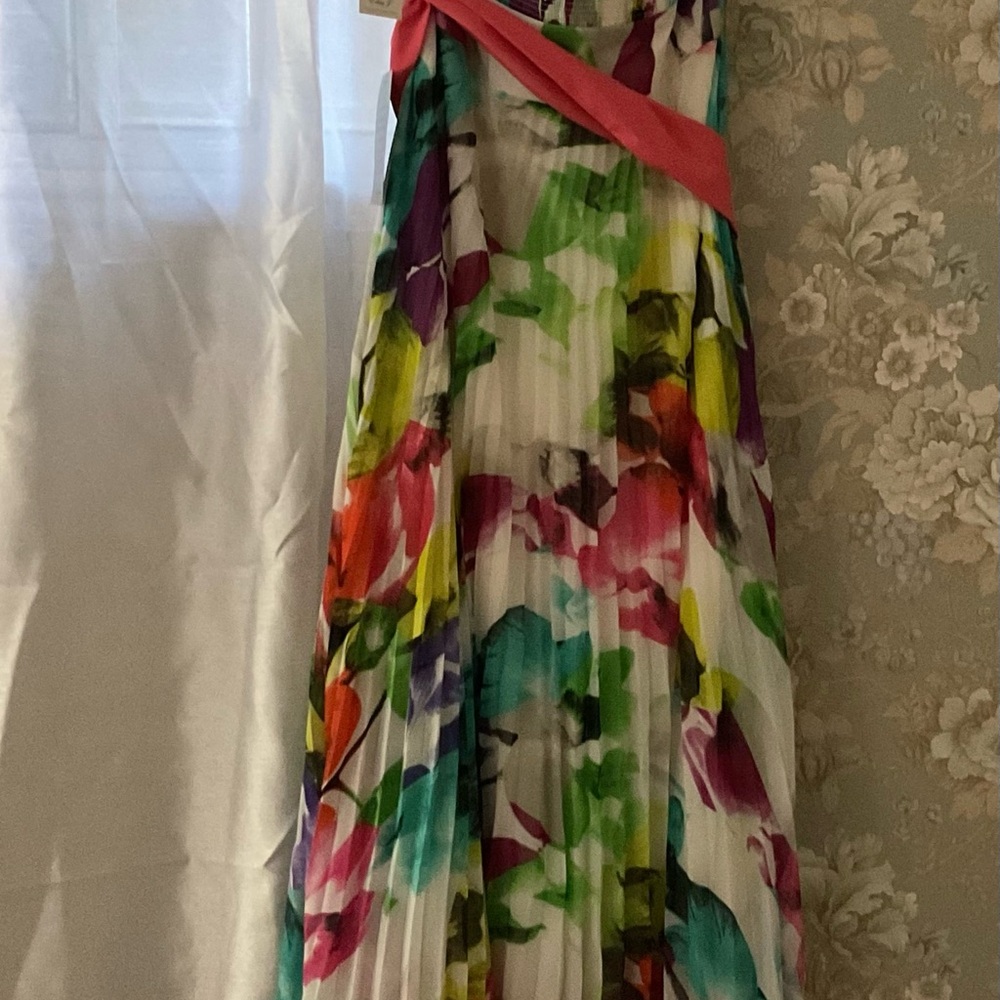 Asymmetrical Red and Green Pleated Cocktail Dress